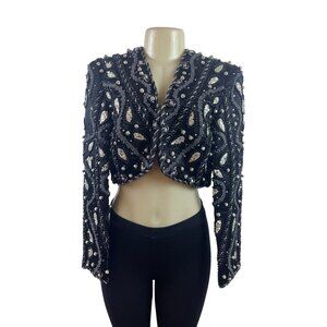 Vintage Victoria Royal Ltd. Black Beaded & Sequined Cropped Jacket Sz 10